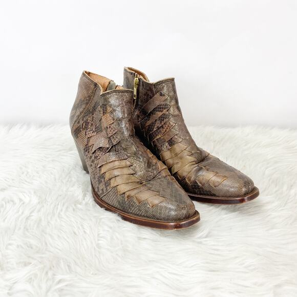 Free People 38 EU 7.5 US Womens Brown Snake Leather Emmett Western Ankel Booties - Picture 1 of 10